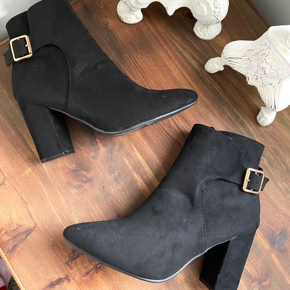 Bamboo Black Suede Booties